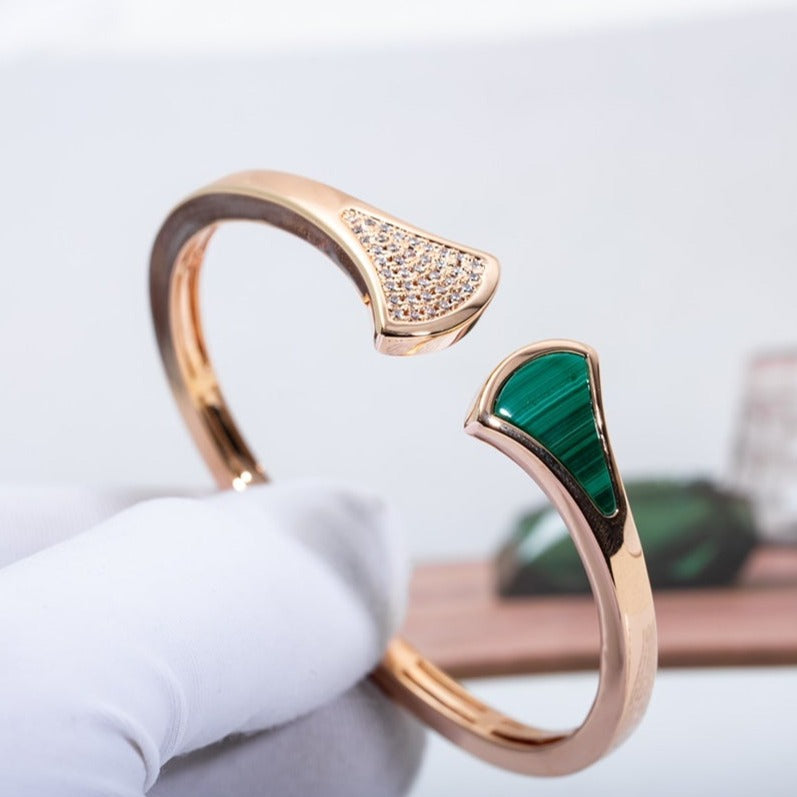 BVLGARI DREAM BRACELET OPEN MALACHITE PINK GOLD