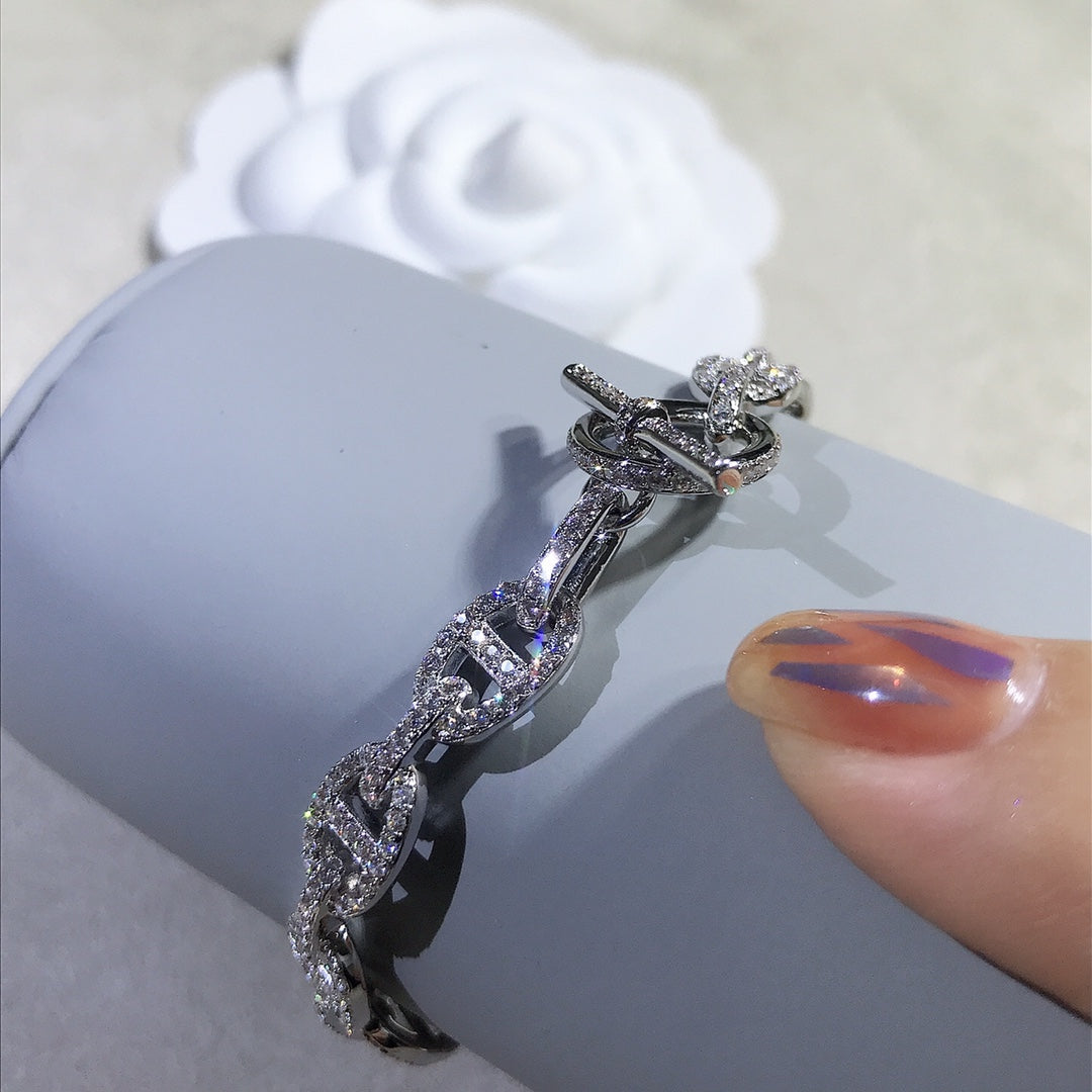 HERMES CHAINE BRACELET SILVER DIAMOND