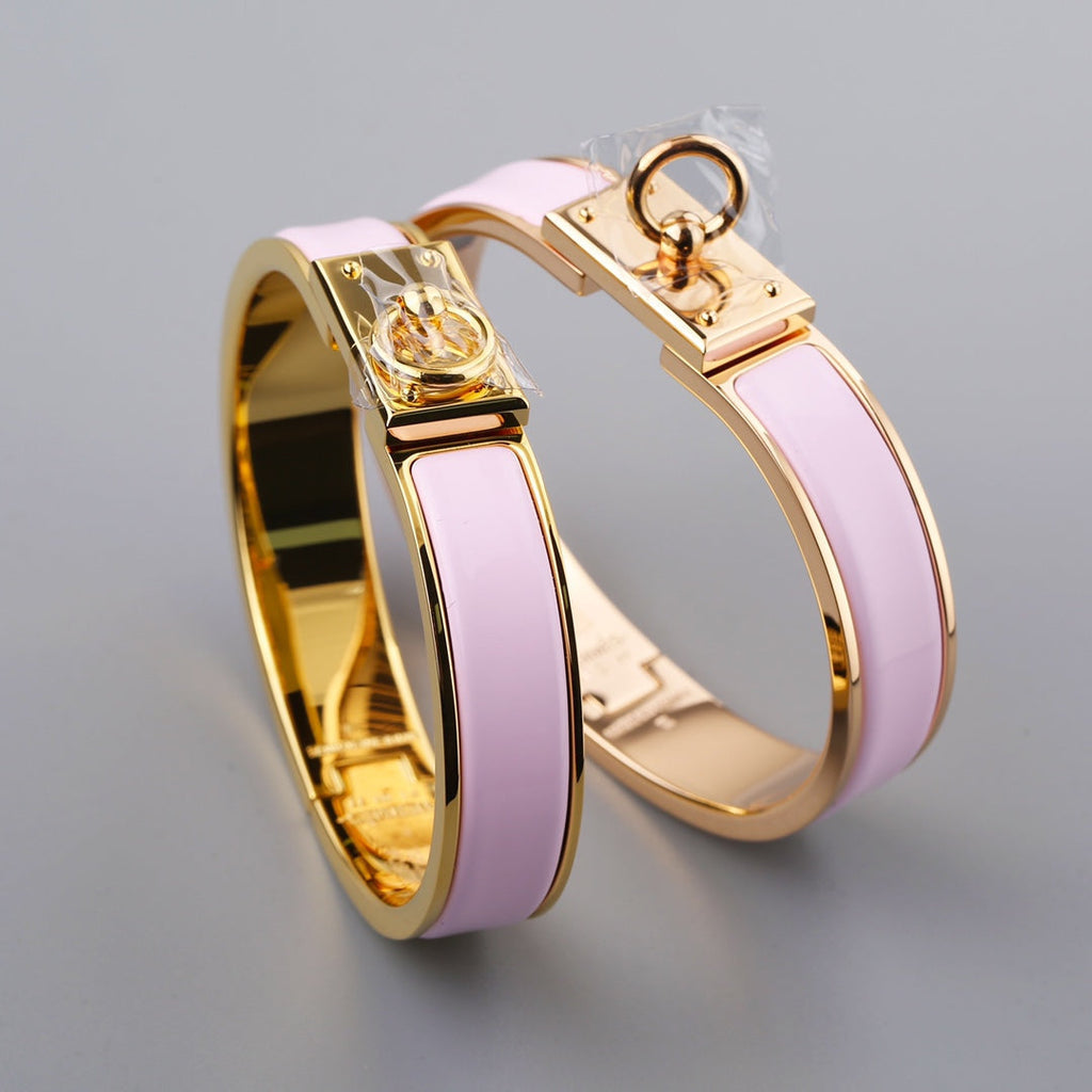 HERMES H RING LOCK BRACELET 12MM LIGHT PINK