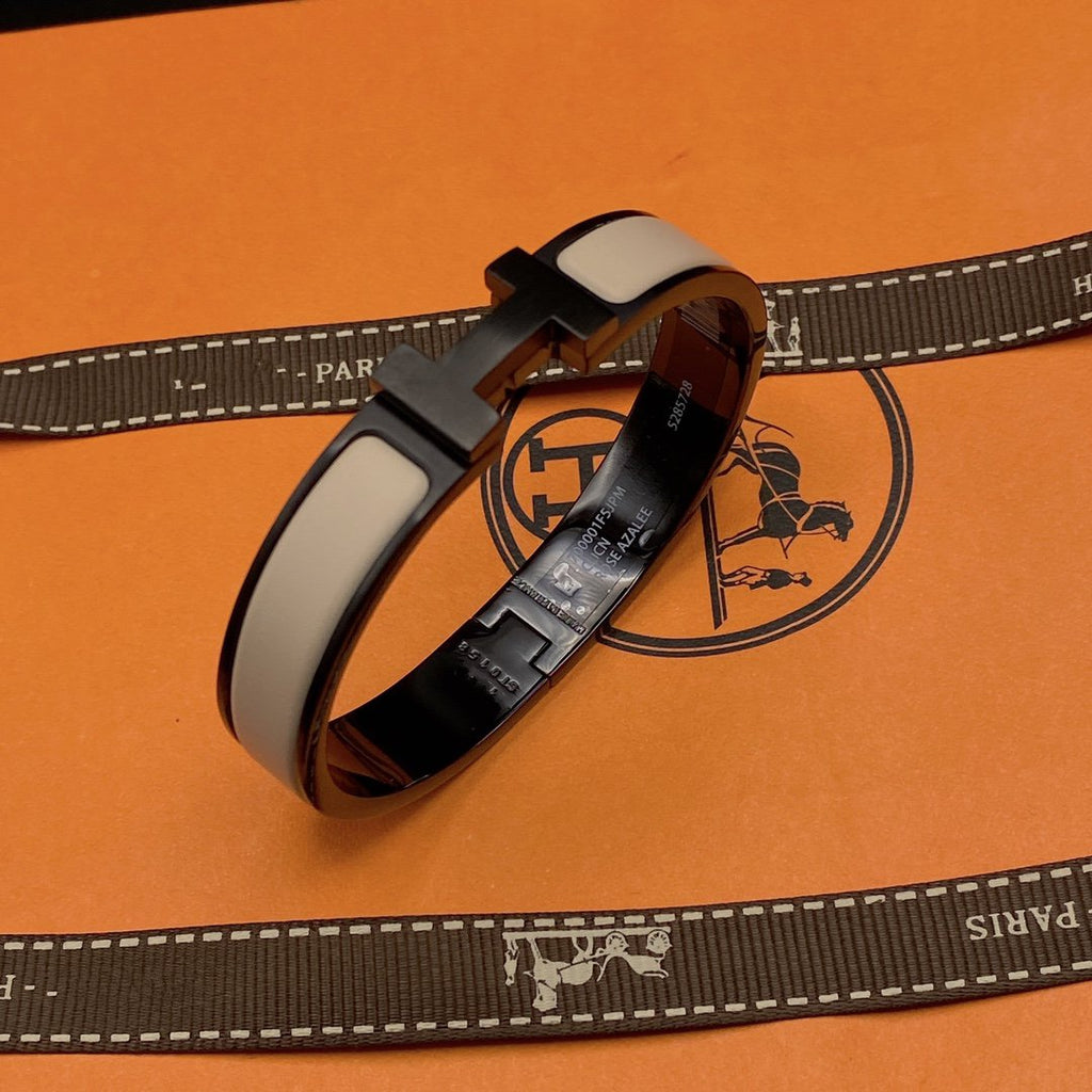 HERMES H BRACELET 12MM BLACK BEIGE CERAMIC