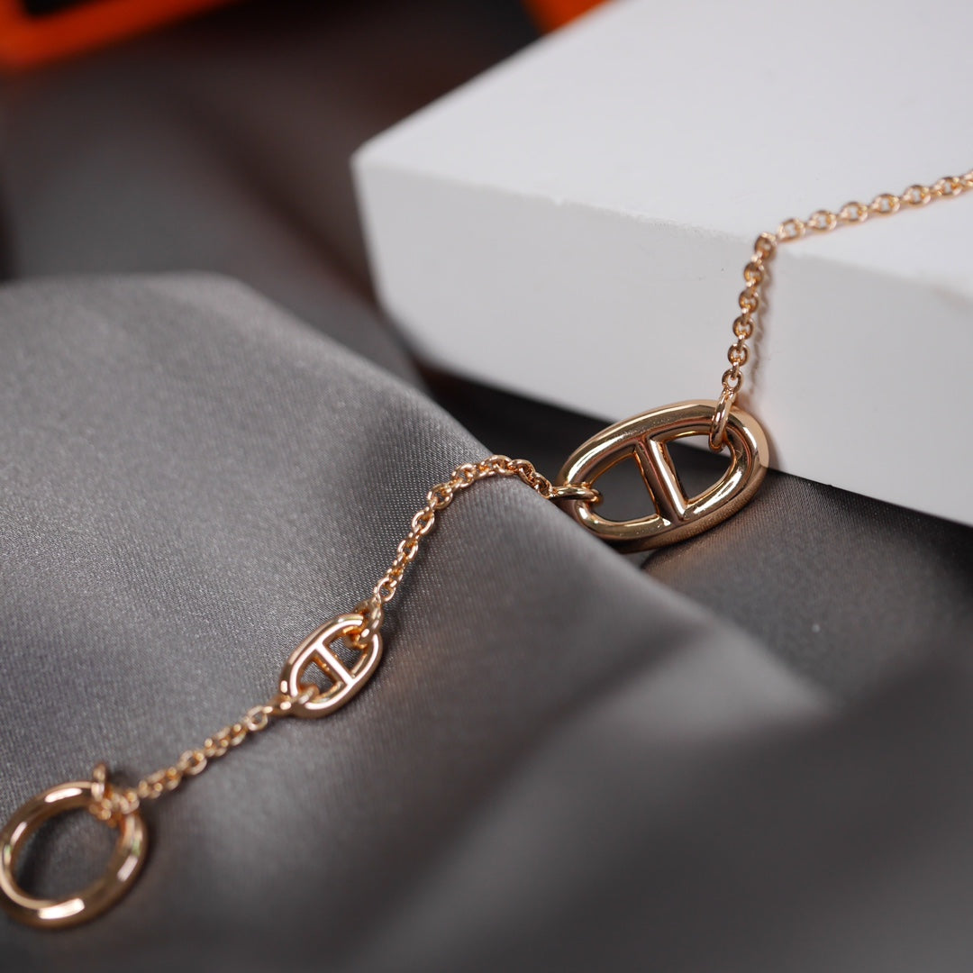 HERMES DANCRE CHAINE 3 MOTIF PINK GOLD BRACELET