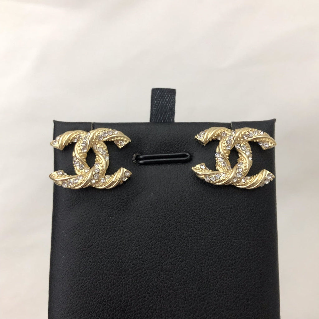 Chanel Gold Diamond Stud Medium Earrings