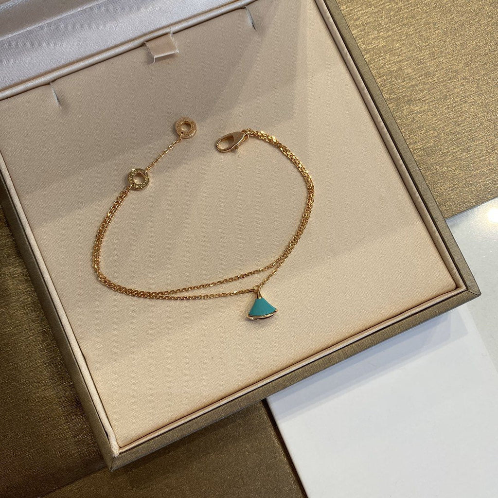 BVLGARI DREAM 1 MOTIF MALACHITE PINK GOLD DOUBLE CHAIN BRACELET