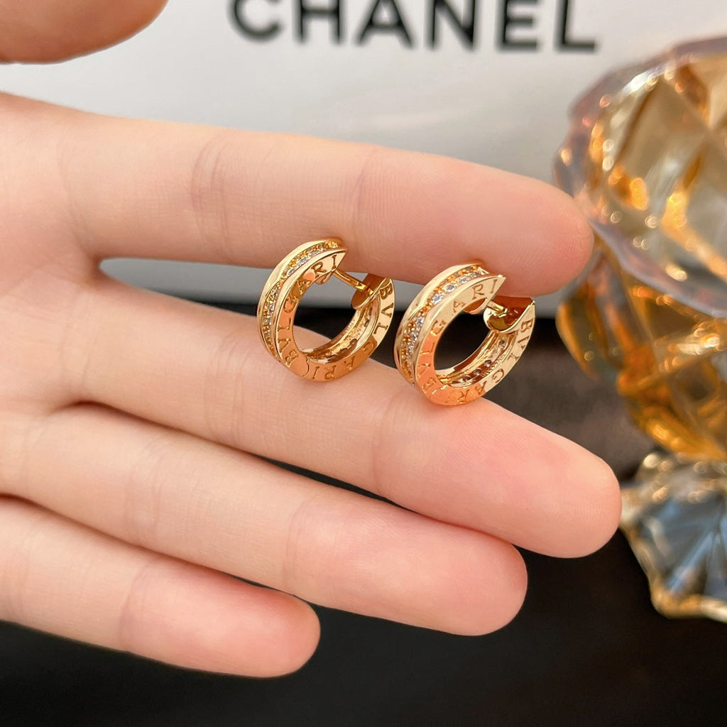 BVLGARI ZERO 1 DIAMOND PAVED MINI PINK GOLD EARRINGS