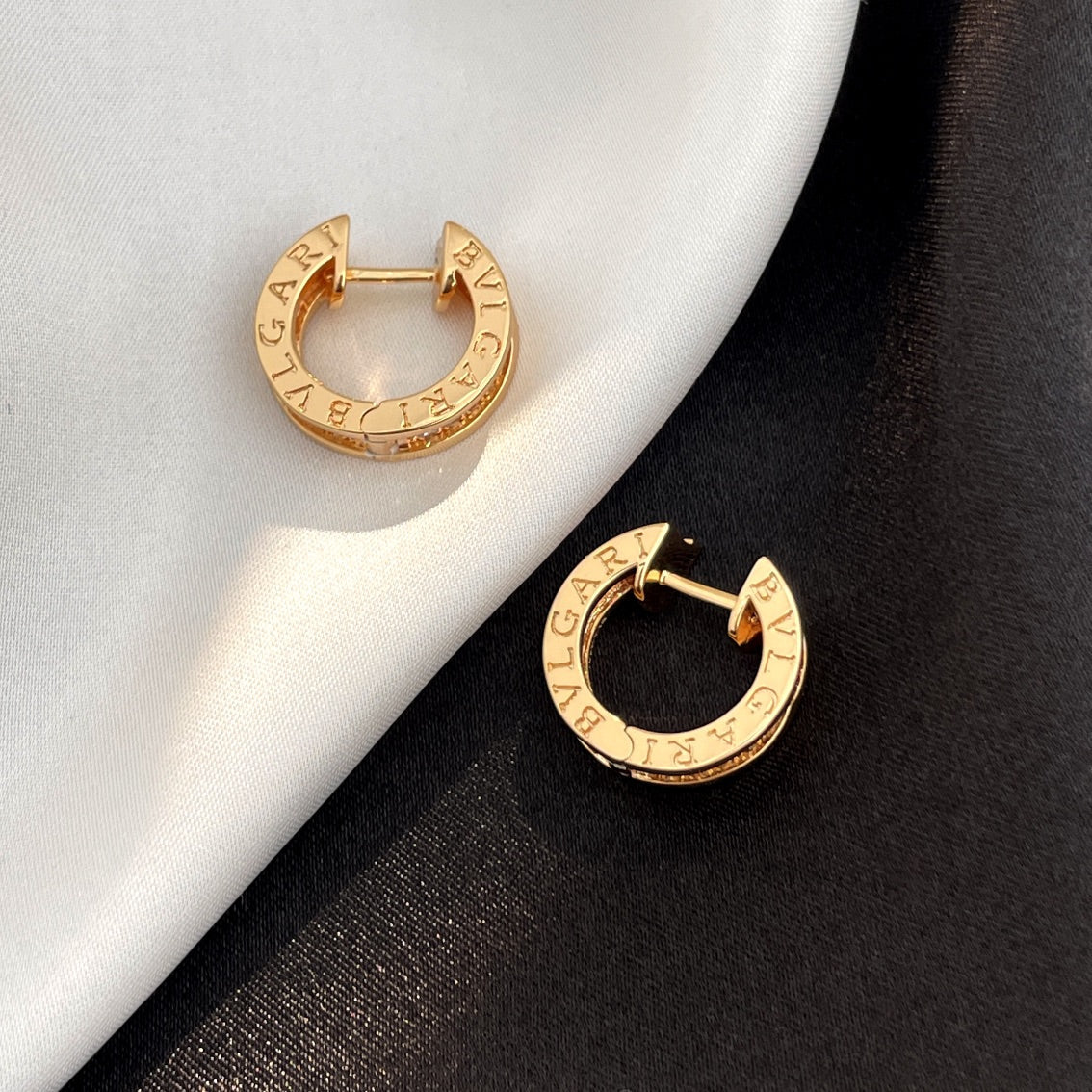 BVLGARI ZERO 1 DIAMOND PAVED MINI PINK GOLD EARRINGS