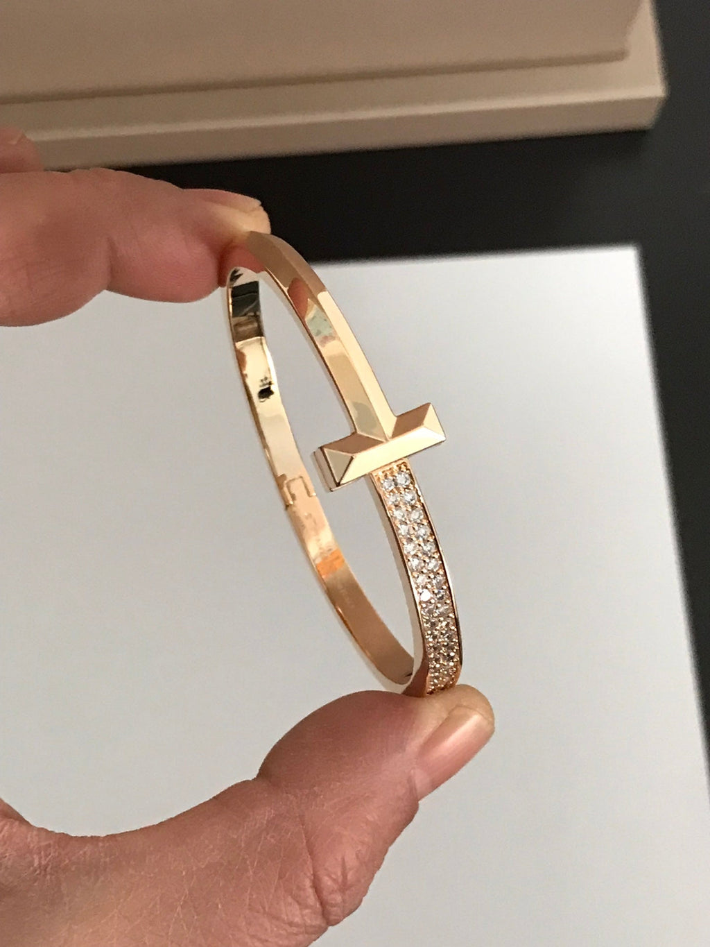 TIFFANY T1 WIDE DIAMOND HINGED BANGLE PINK GOLD
