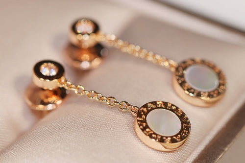 BVLGARI BVL EARRINGS DROP WHITE PINK GOLD