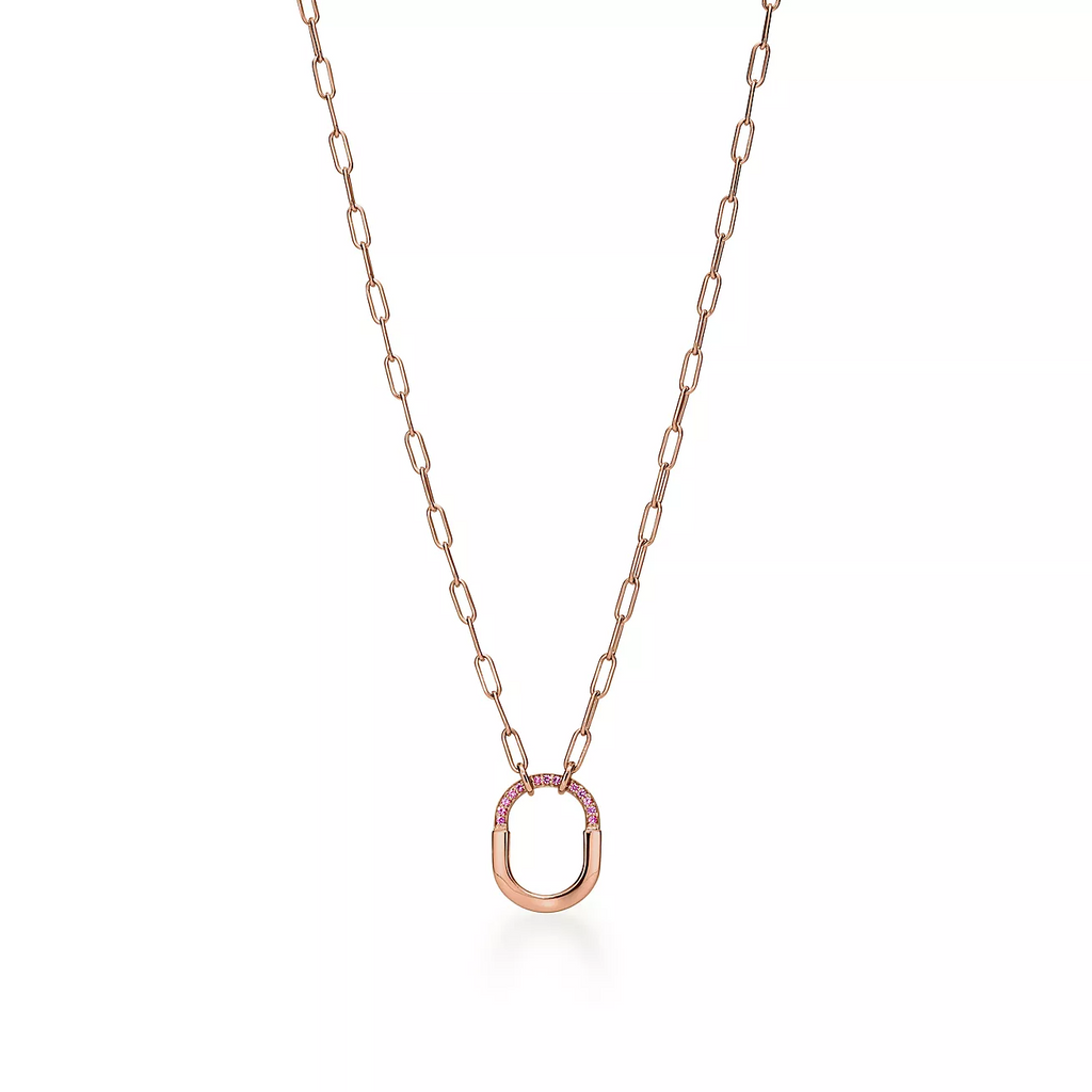 TIFFANY LOCK SMALL PENDANT PINK DIAMOND PINK GOLD NECKLACE