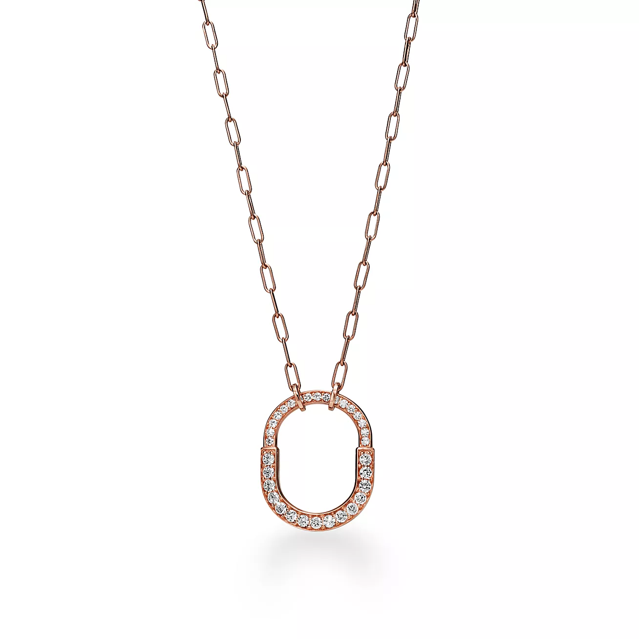 TIFFANY LOCK NECKLACE MEDIUM PENDANT PINK GOLD PAVED DIAMONDS