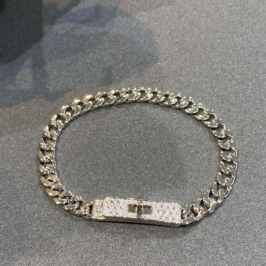 HERMES H Kelly Gourmette Sliver Diamond Bracelet