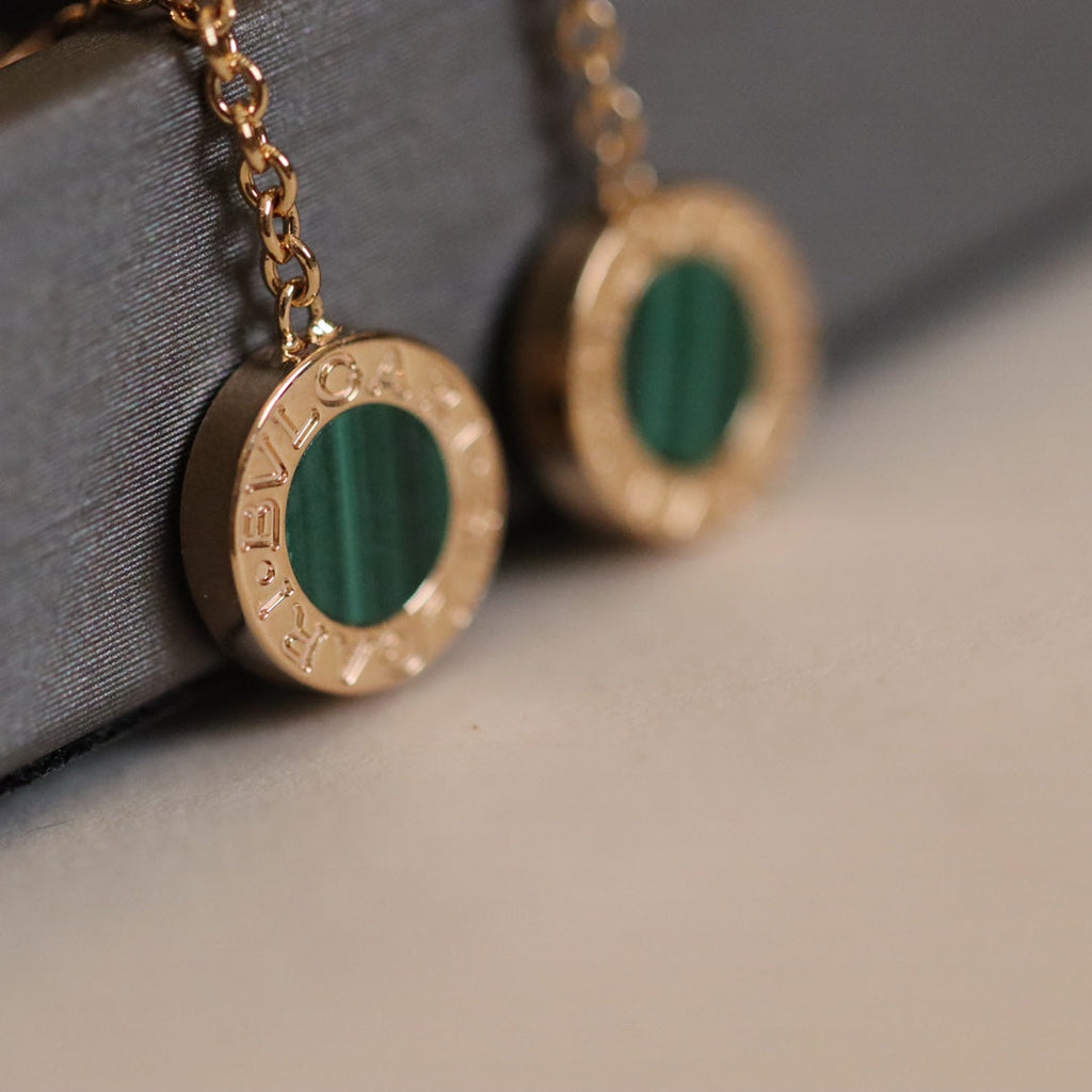 BVLGARI BVL EARRINGS DROP MALACHITE PINK GOLD