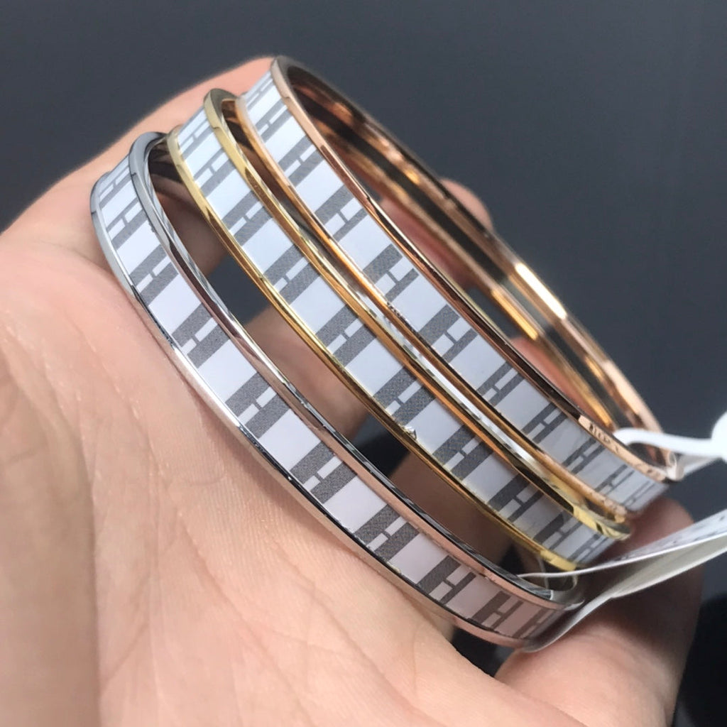 HERMES H Enamel Bangle White Gray Bracelet