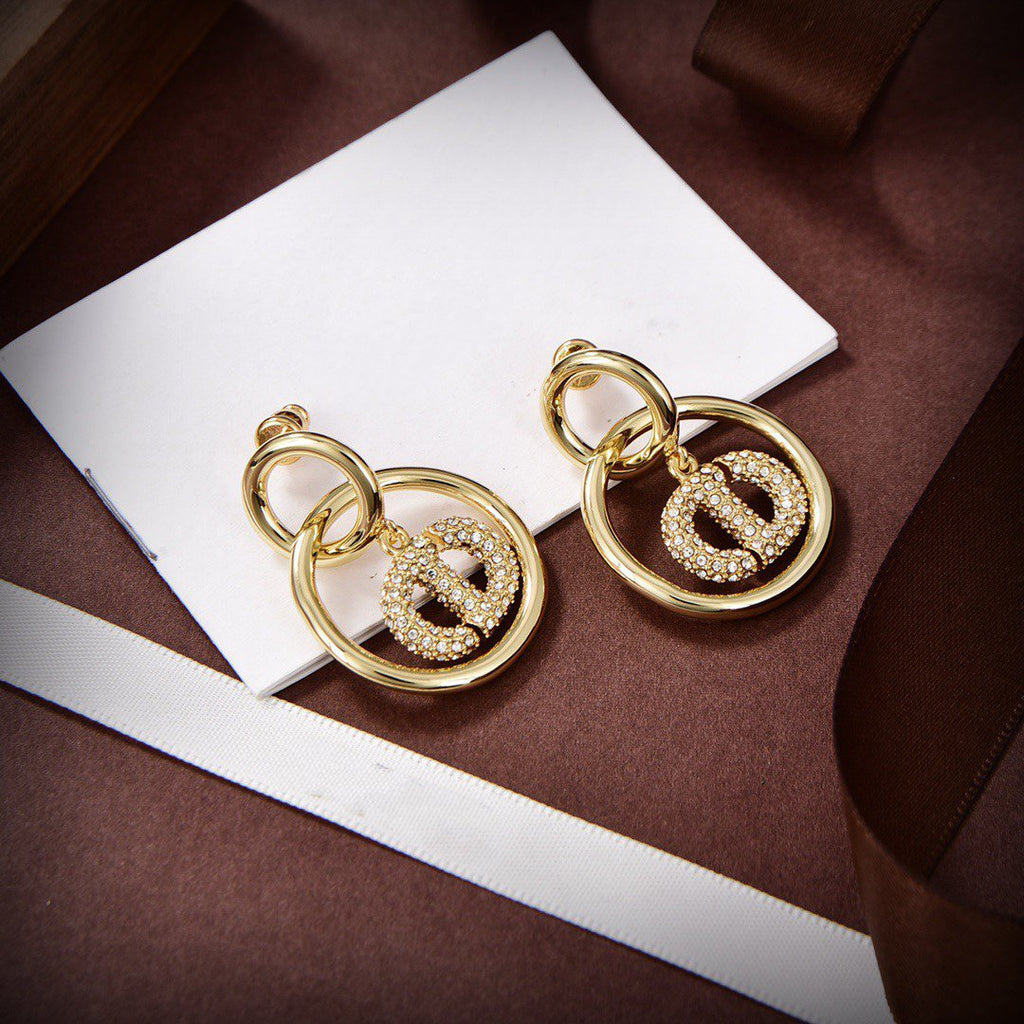 DIOR CD DROP GOLD DIAMOND EARRINGS