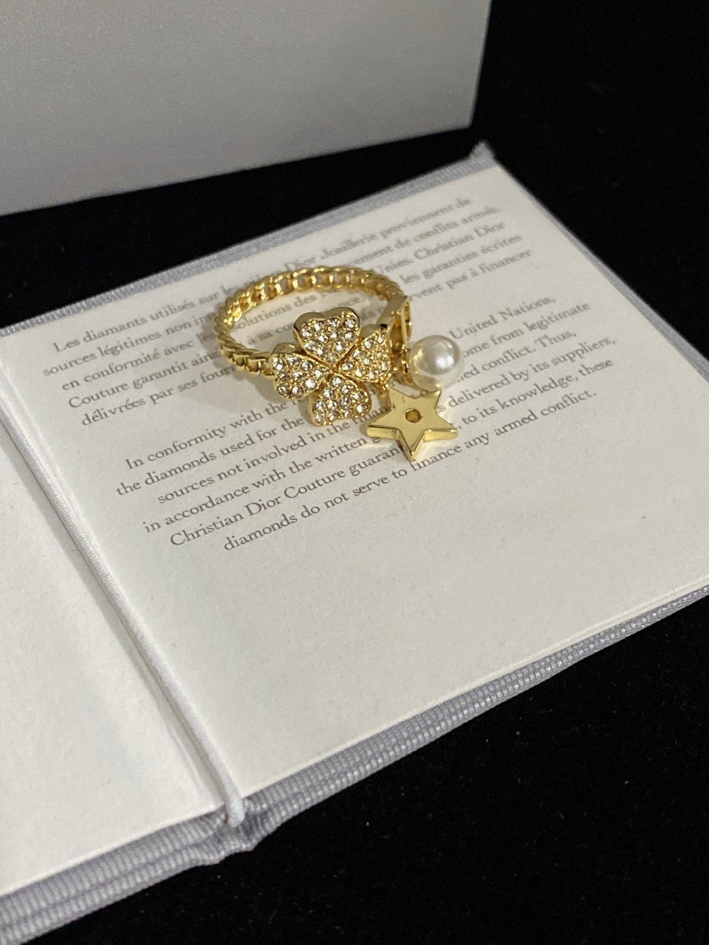DIOR STAR PEARL CLOVER GOLD DIAMOND RING