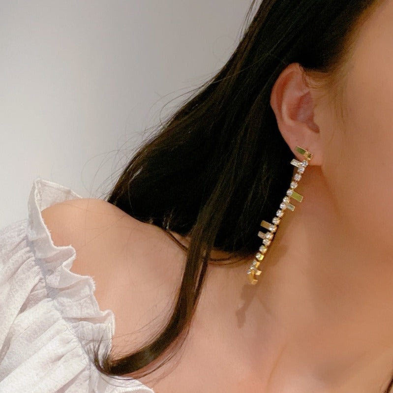 FENDI FF LOGO DROP GOLD DIAMOND EARRINGS