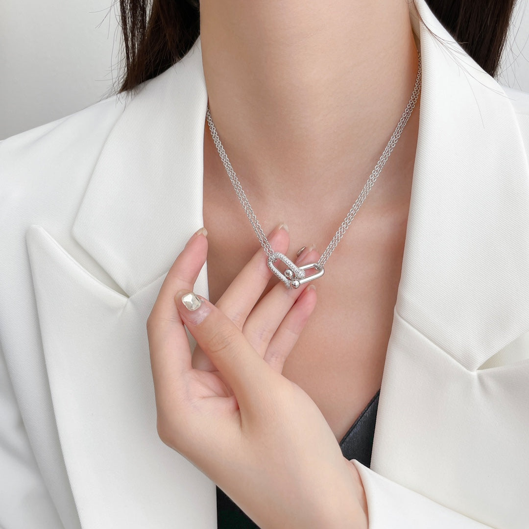 TIFFANY HARDWEAR DIAMOND PEDANT DOUBLE CHAIN NECKLACE