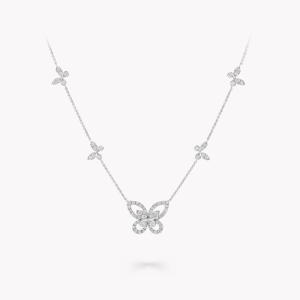 GRAFF MULTI BUTTERFLY SILHOUETTE SILVER DIAMOND NECKLACE