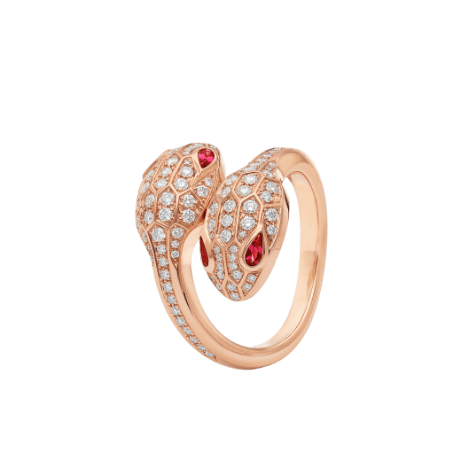 BVLGARI SERPENTI RING PINK DIAMOND DOUBLE SNAKE