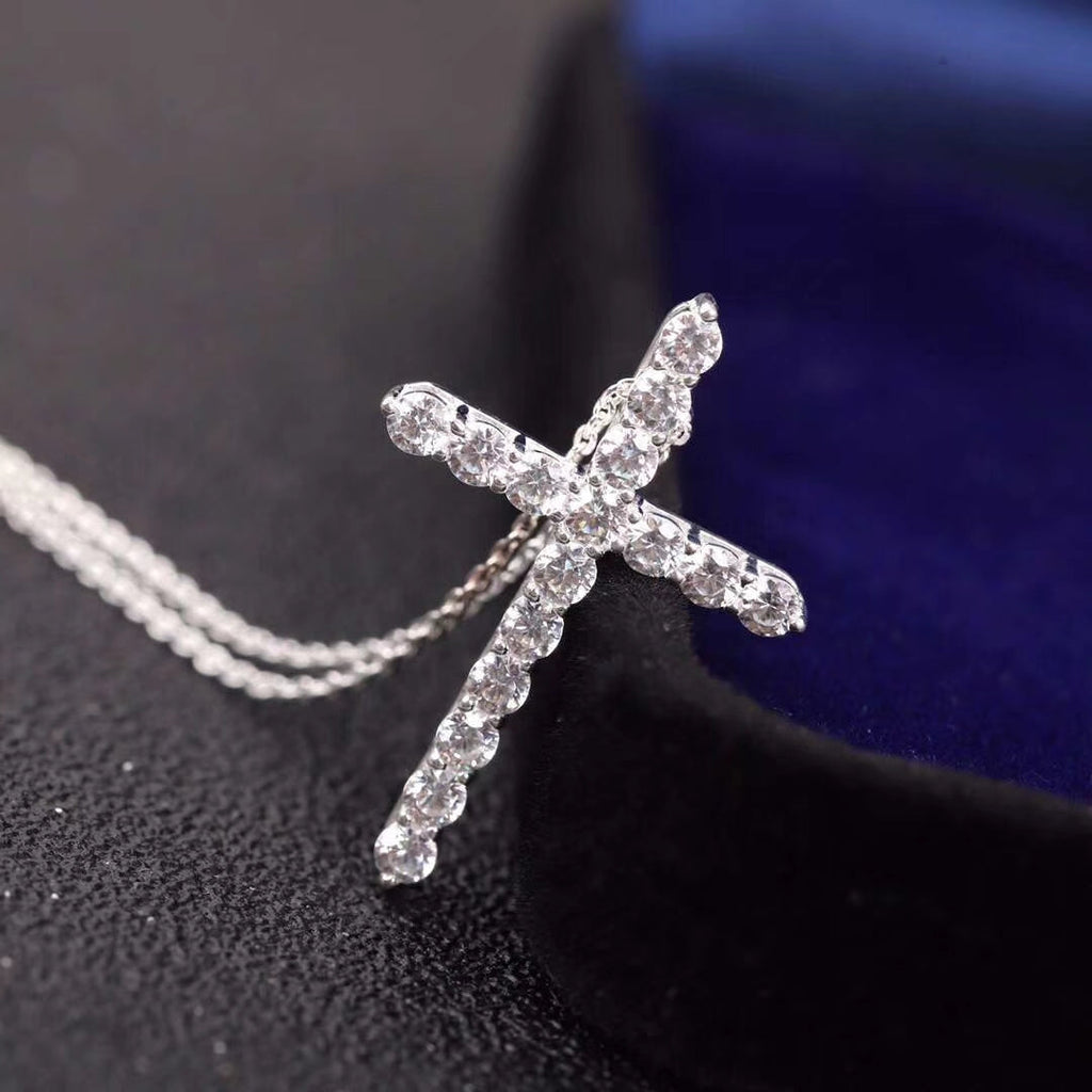 TIFFANY MOISSANITE STONE CROSS PENDANT NECKLACE SIMULATED DIAMOND CROSS CHOKER