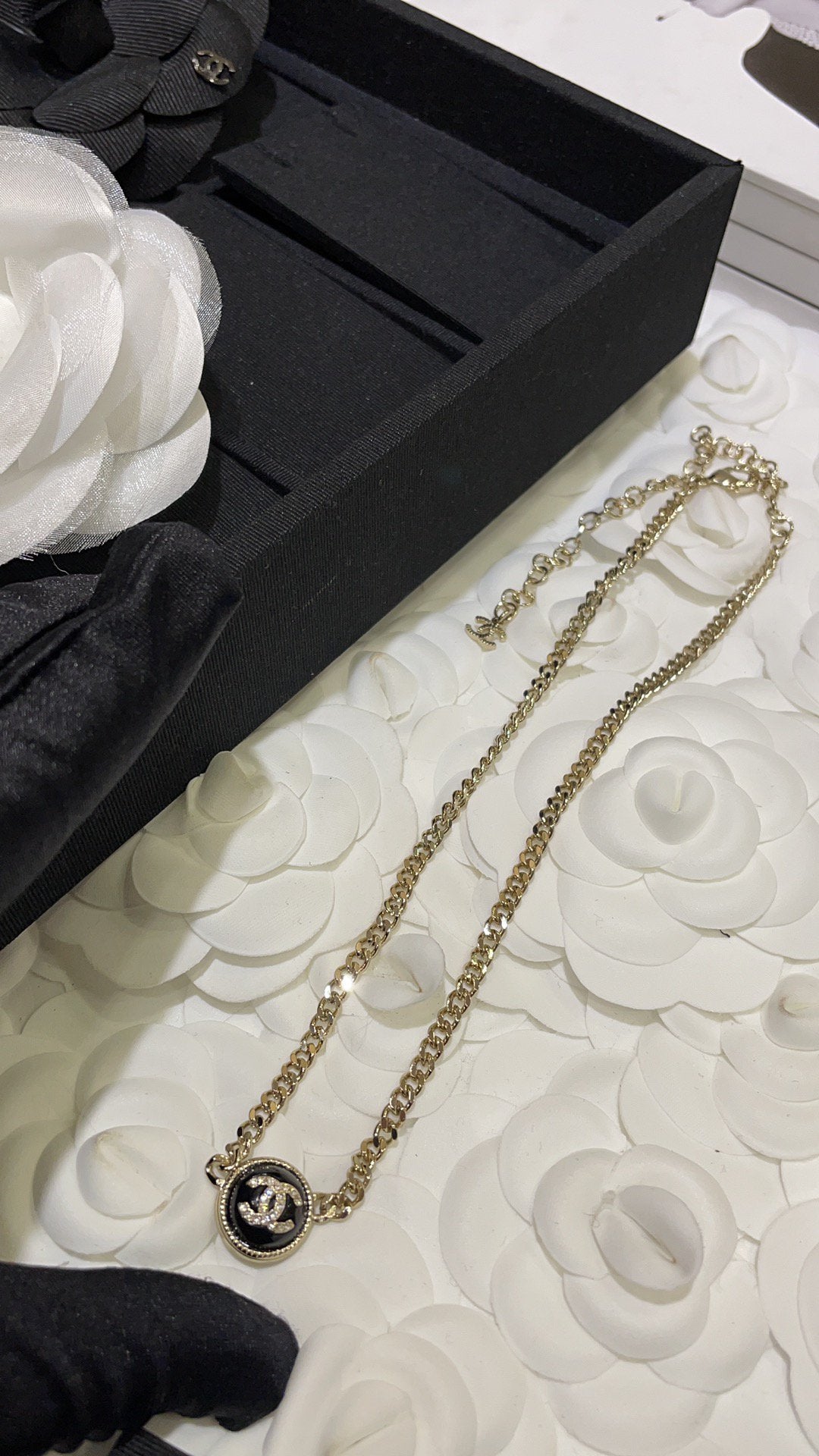 Chanel Double C Onyx Necklace Gold Diamond