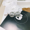 Chanel Double C Silver Diamond Stud Earrings