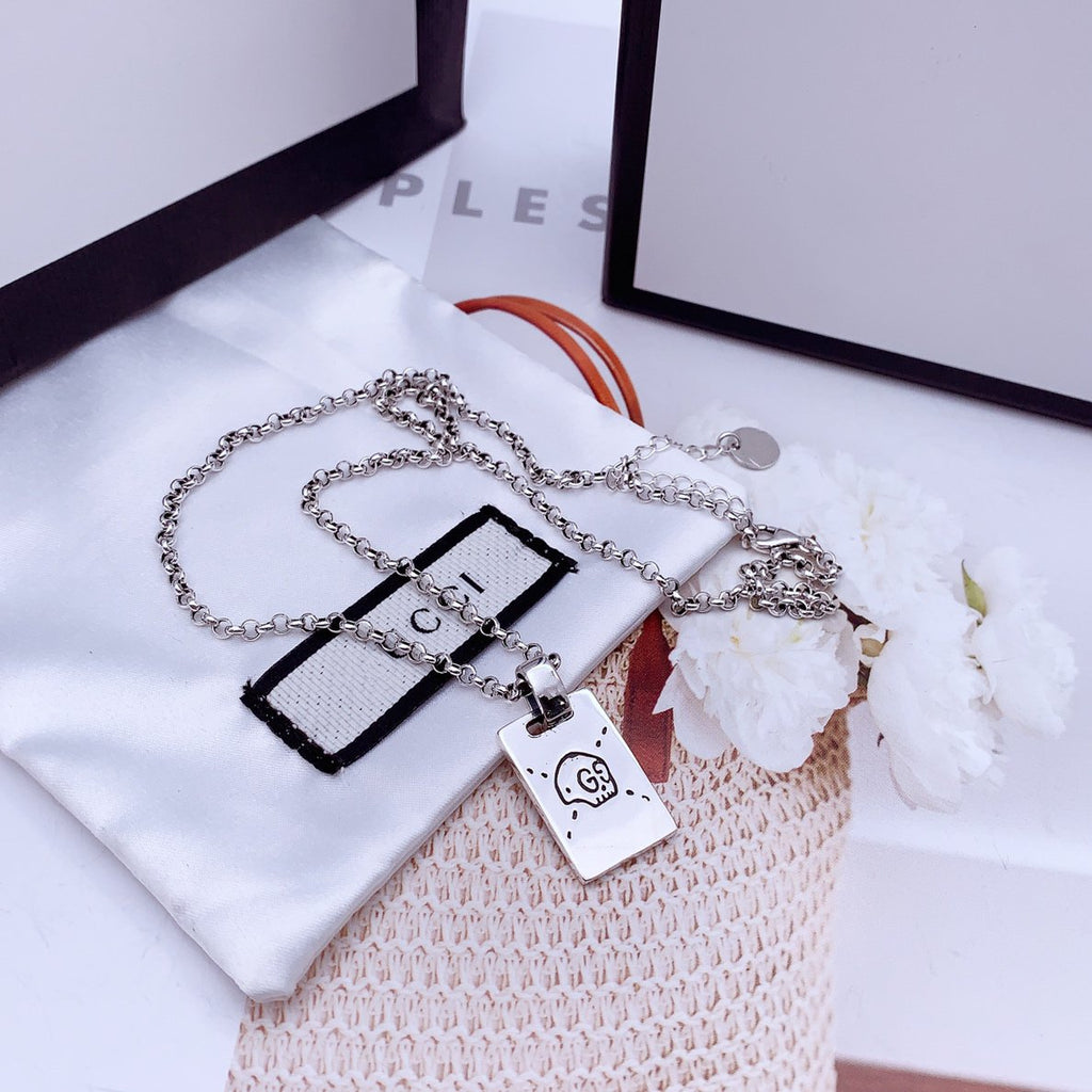 GUCCI GG GHOST STERLING SILVER SKULL NECKLACE