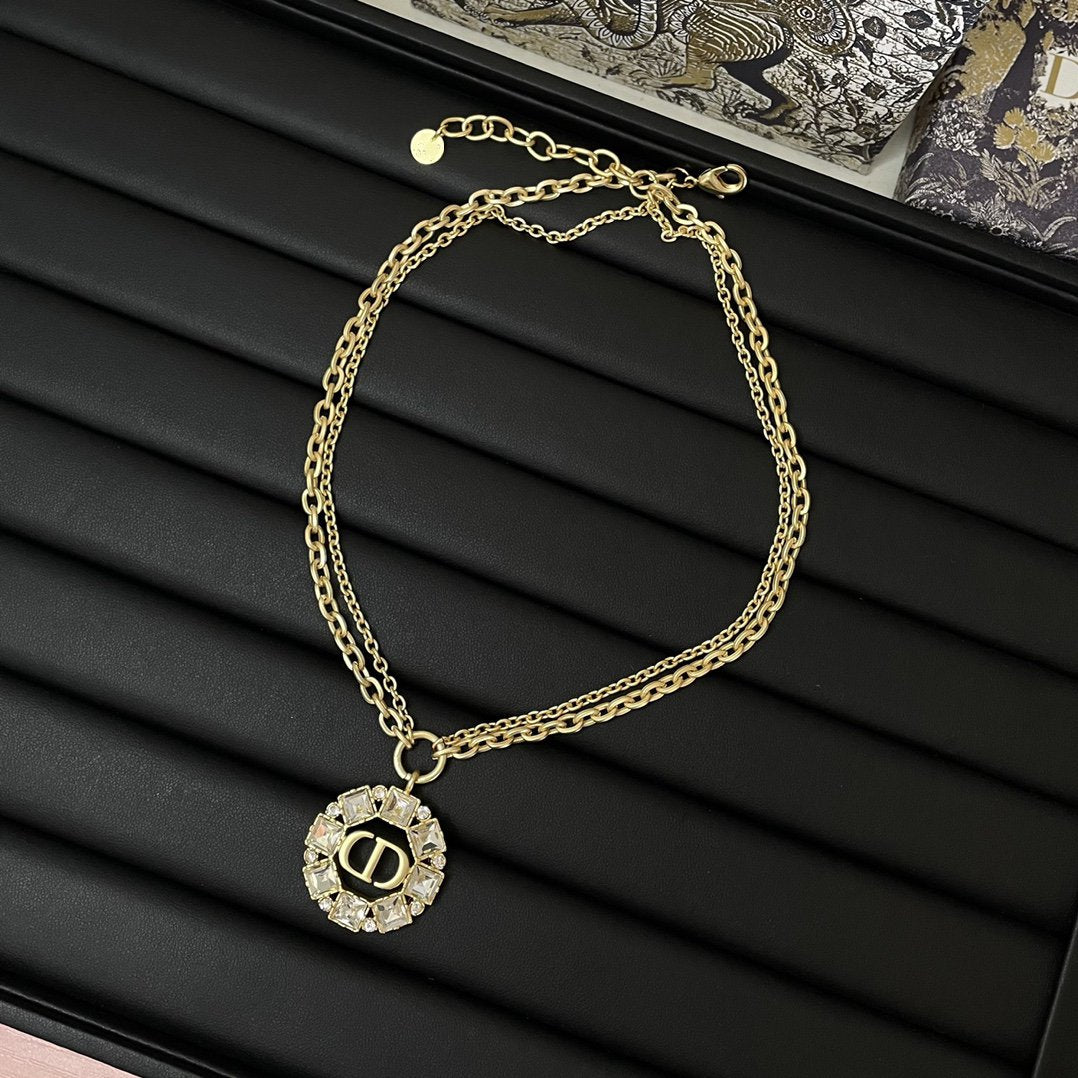 DIOR PETIT CD NECKLACE GOLD-FINISH METAL WITH WHITE AND SILVER