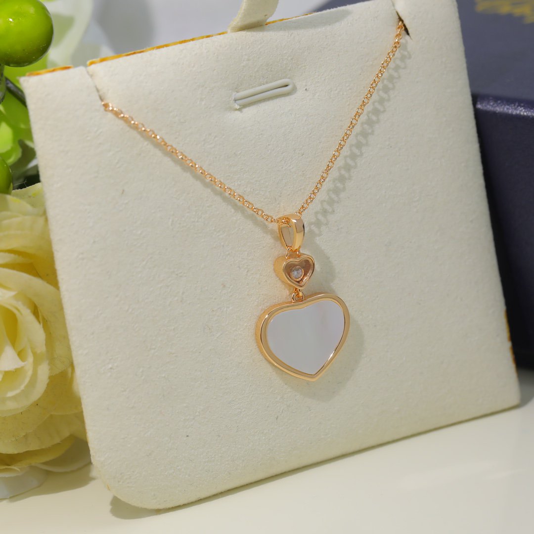 CHOPARD HAPPY HEART WHITE MOP NECKLACE PINK GOLD DIAMOND