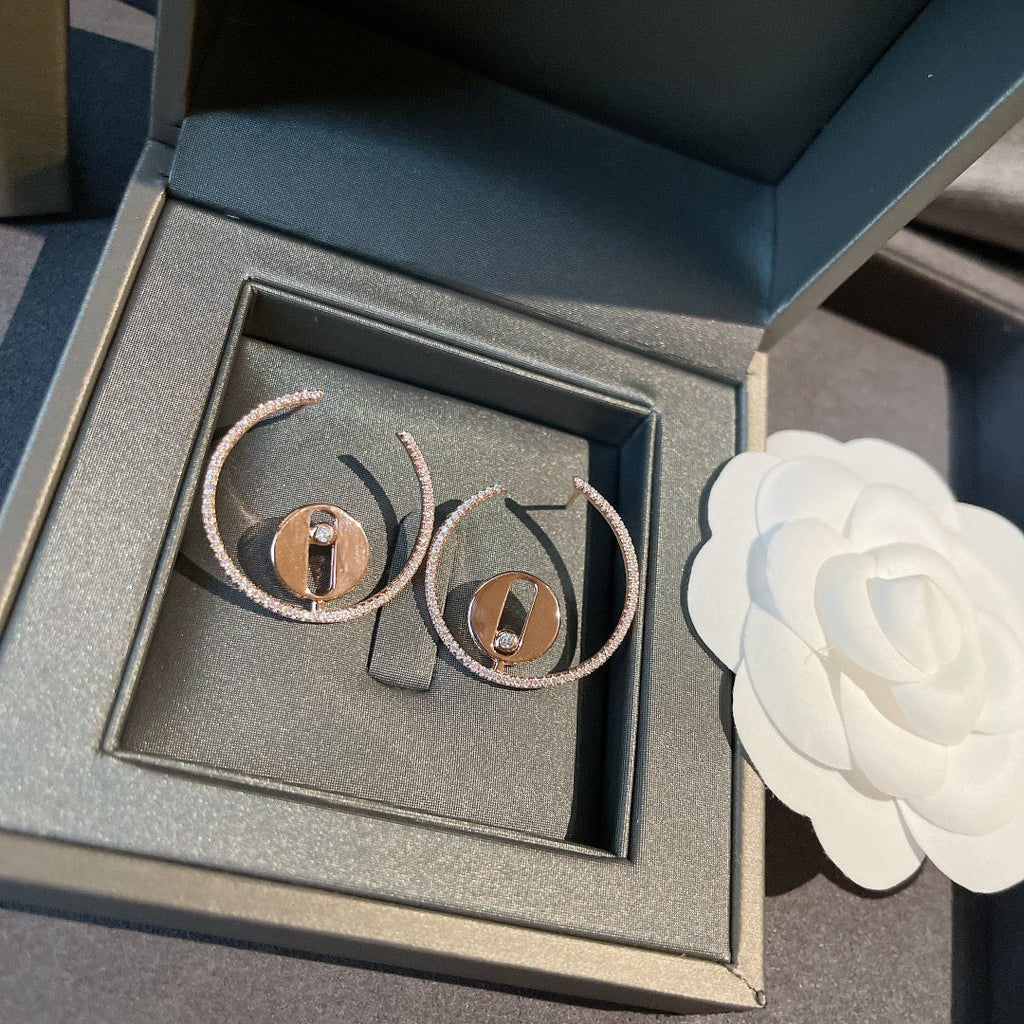 MESSIKA CREOLES LUCKY MOVE PM PINK GOLD DIAMOND EARRINGS