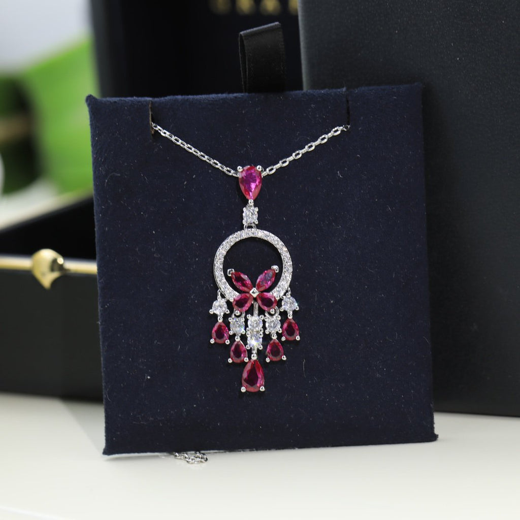 GRAFF BUTTERFLY CHANDELIER CLASSIC PINK SILVER DIAMOND NECKLACE