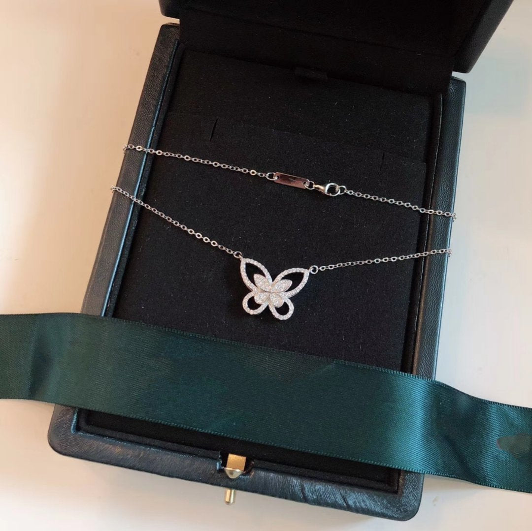 GRAFF BUTTERFLY SILHOUETTE SILVER DIAMOND NECKLACE