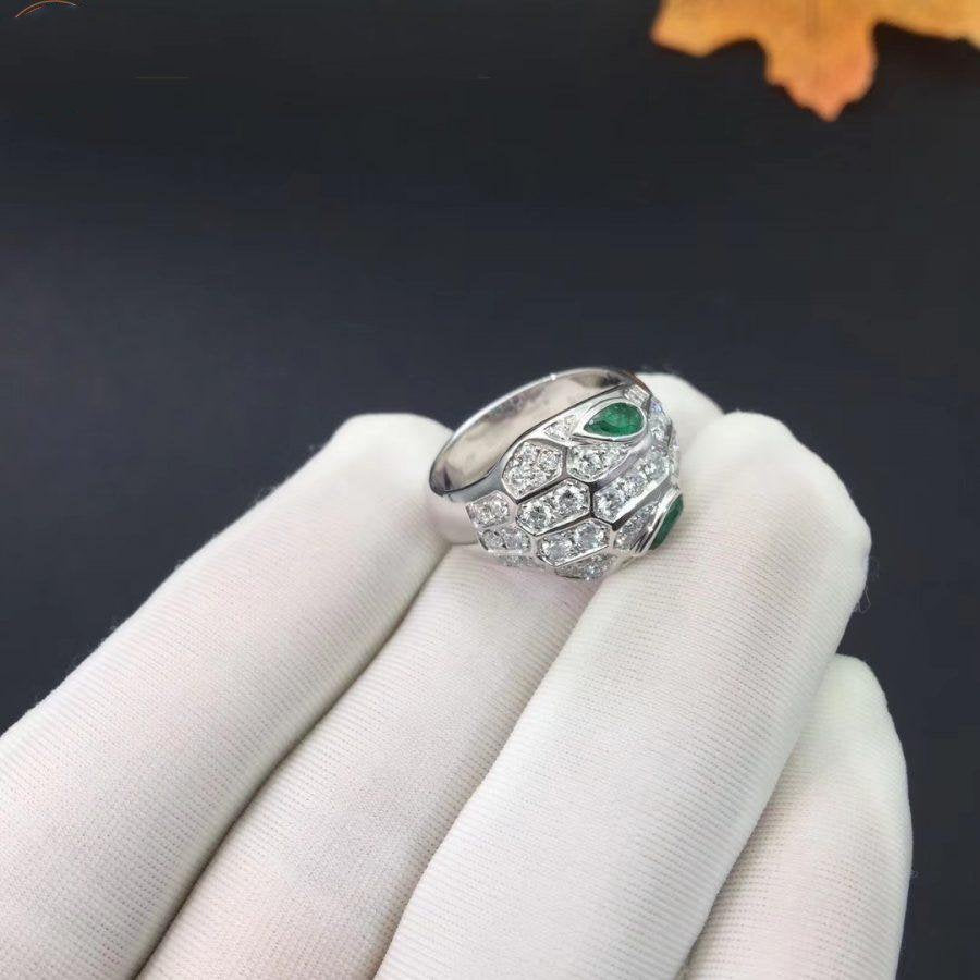 BVLGARI SERPENTI RING SNAKE MALACHITE SILVER DIAMOND