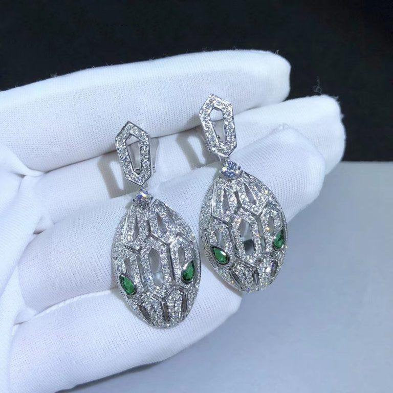 BVLGARI SERPENTI MALACHITE DIAMOND EARRINGS SILVER