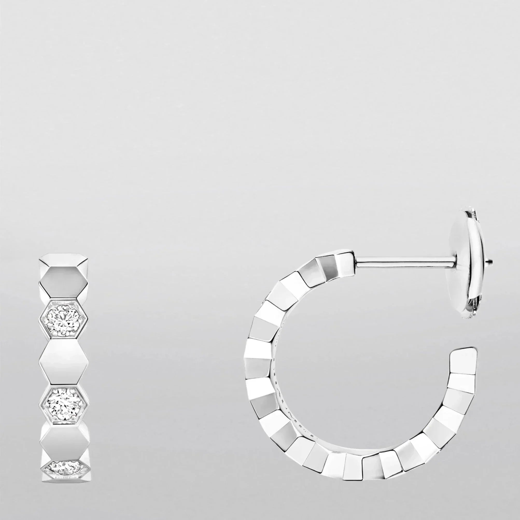 CHAUMET HONEE SILVER DIAMOND HOOP EARRINGS