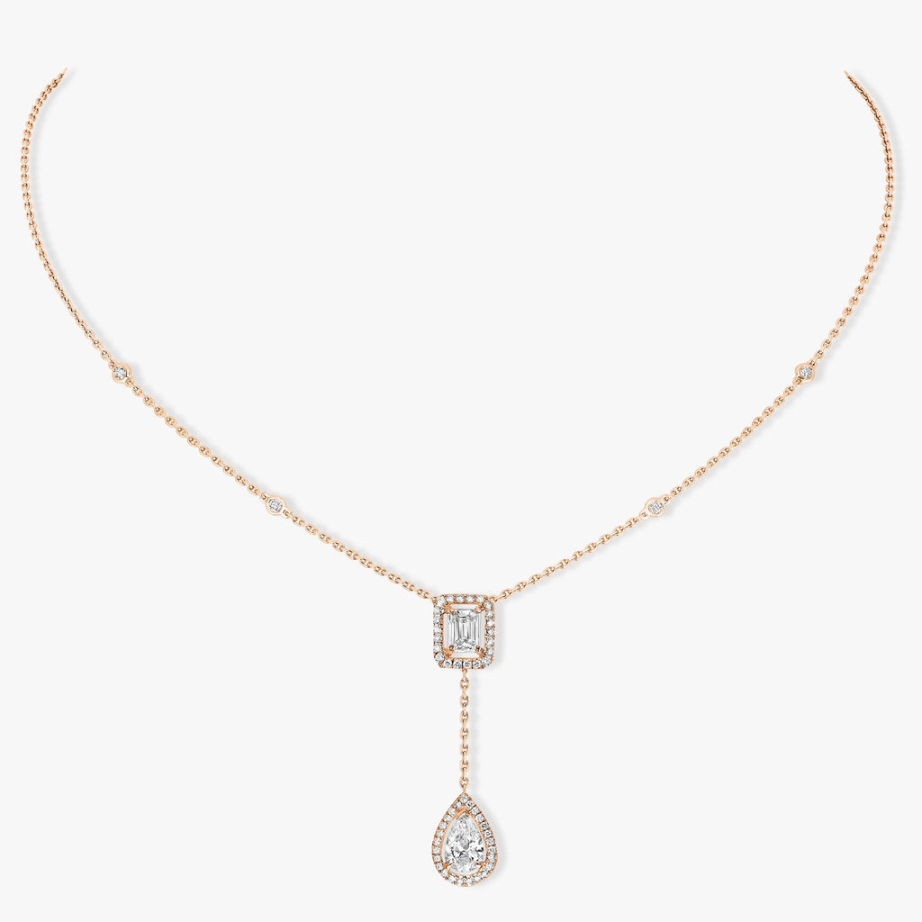 MESSIKA MY TWIN DIAMOND PINK GOLD TIE NECKLACE