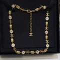 Chanel 2026 Gold Double C Diamond Pattern Crystal Necklace