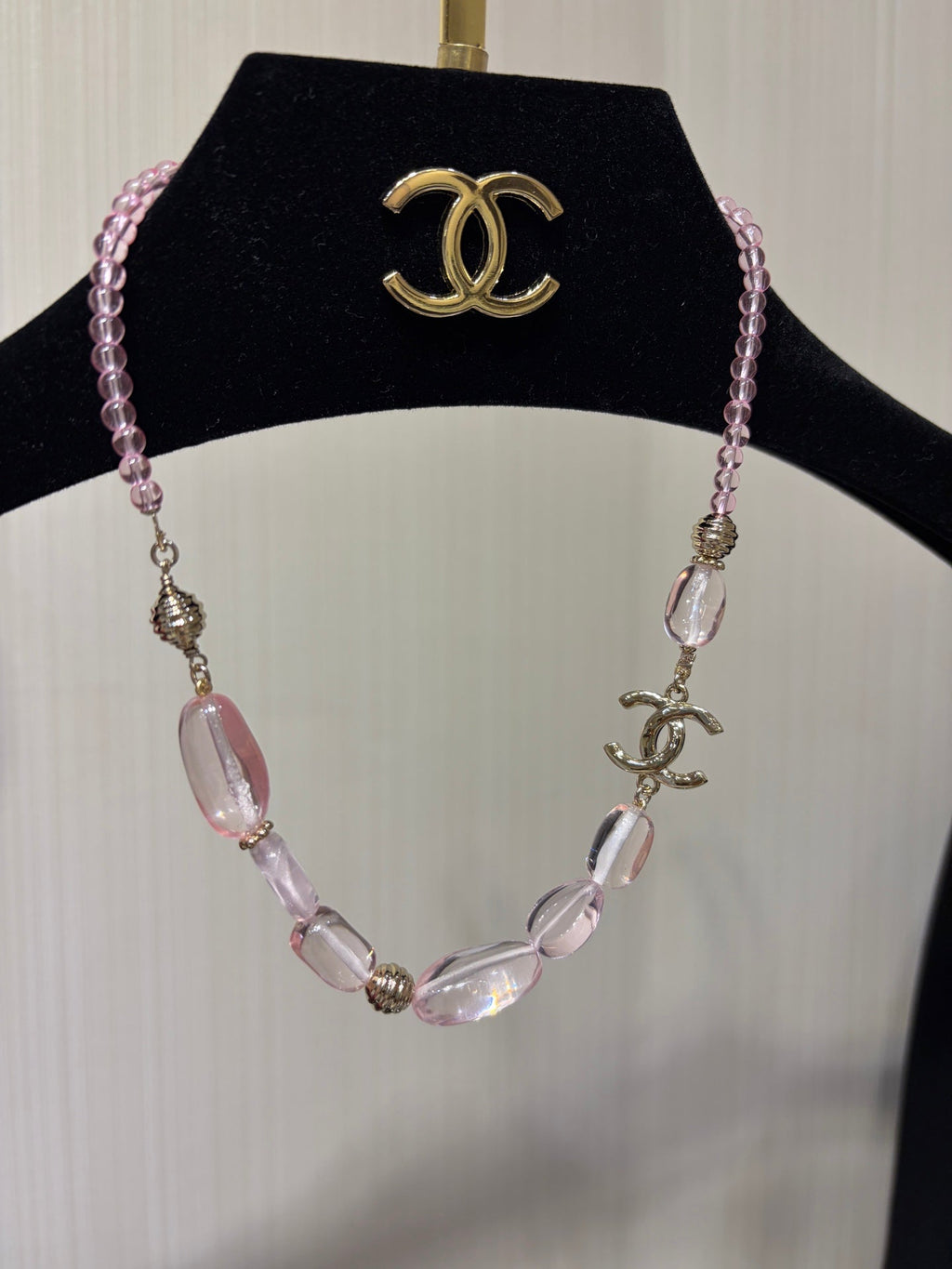 Chanel 2026 Double C Pink Acrylic Beaded Necklace