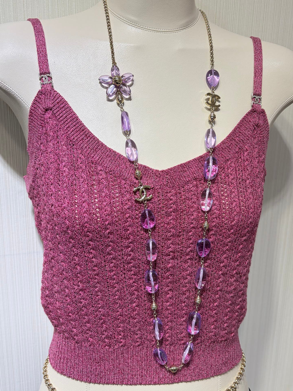 Chanel 2026 Double C Purple Floral Acrylic Beaded Necklace