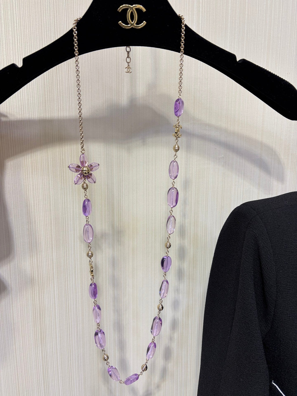 Chanel 2026 Double C Purple Floral Acrylic Beaded Necklace
