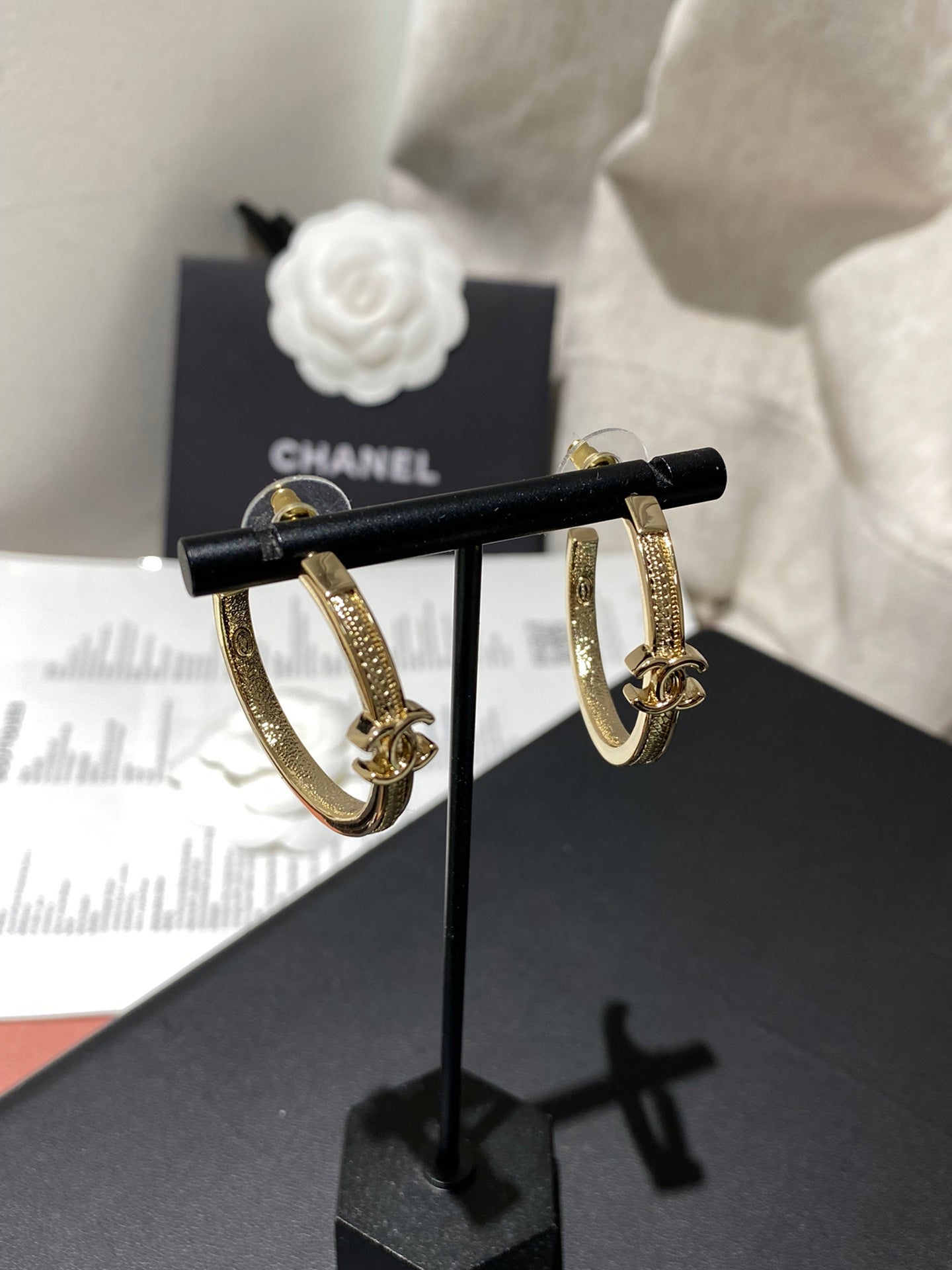 Chanel Double C Snake Bone Circular Hoop Earrings