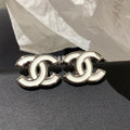 Chanel Classic White Sliver Enamel Double C Earrings