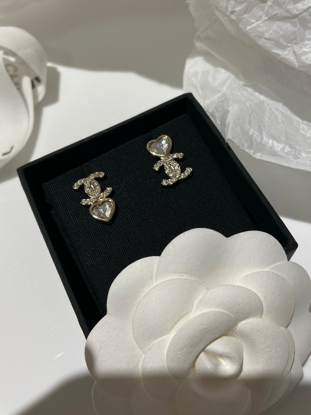 Chanel Asymmetrical Heart Gold Diamond Earrings