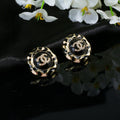 Chanel Enamel Black Gold Earrings
