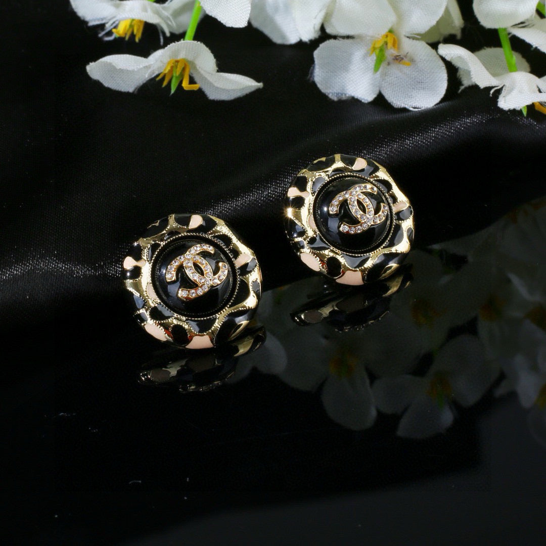 Chanel Enamel Black Gold Earrings