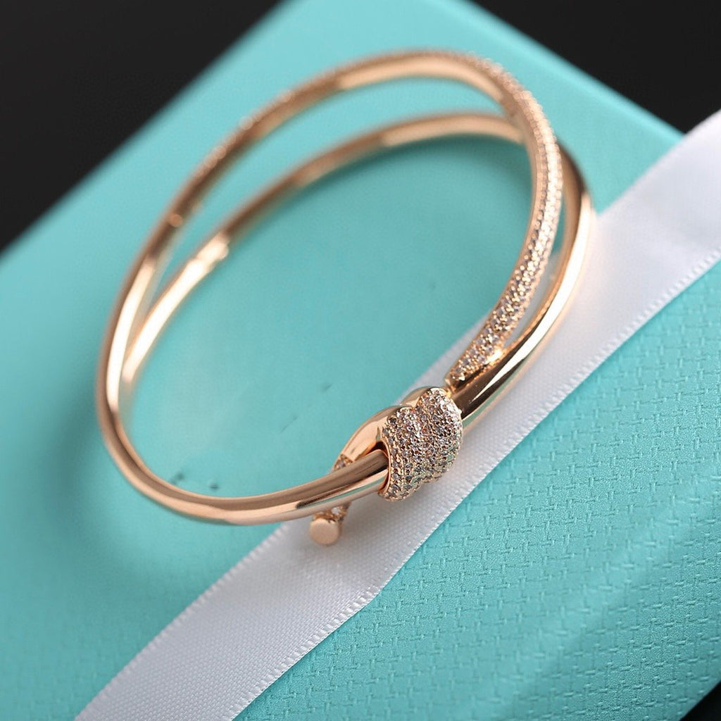 TIFFANY KNOT DOUBLE ROW PINK GOLD DIAMOND BRACELET