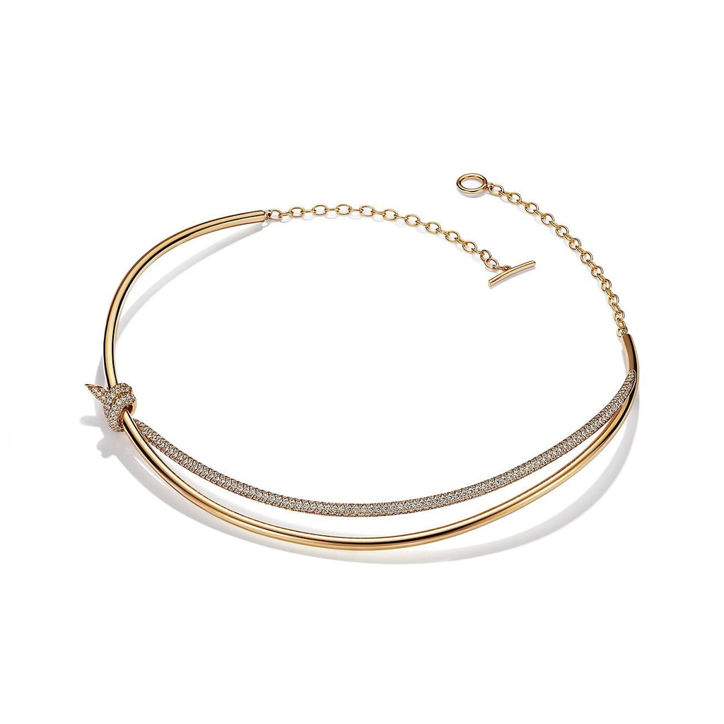 TIFFANY KNOT DOUBLE ROW NECKLACE IN YELLOW GOLD WITH DIAMONDS