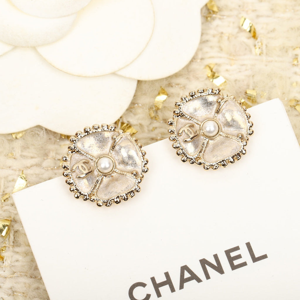 Chanel Double C Small Camellia Gold Earrings