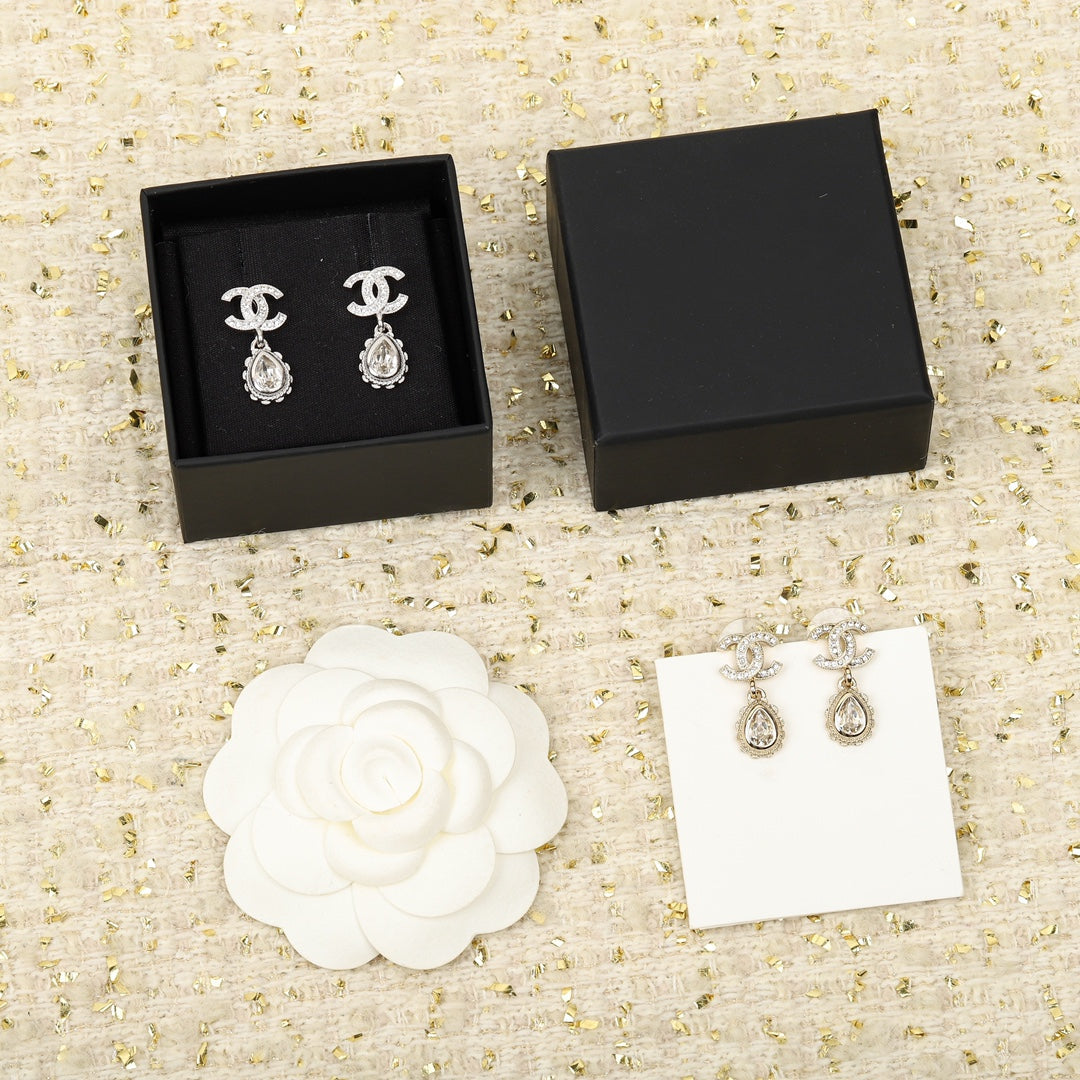 Chanel Double C Diamonds Teardrop Earrings