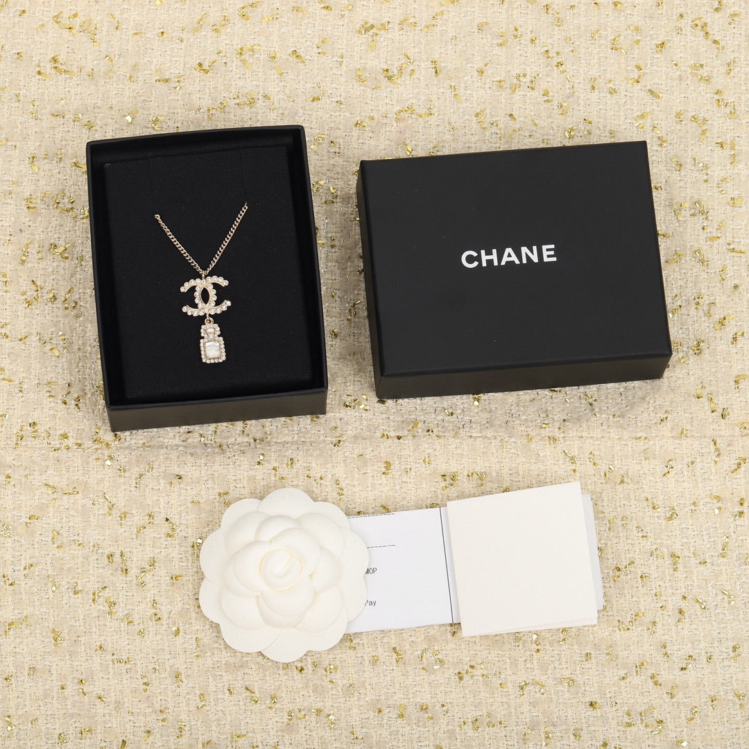 Chanel Perfume Bottle Pendant Gold Necklace