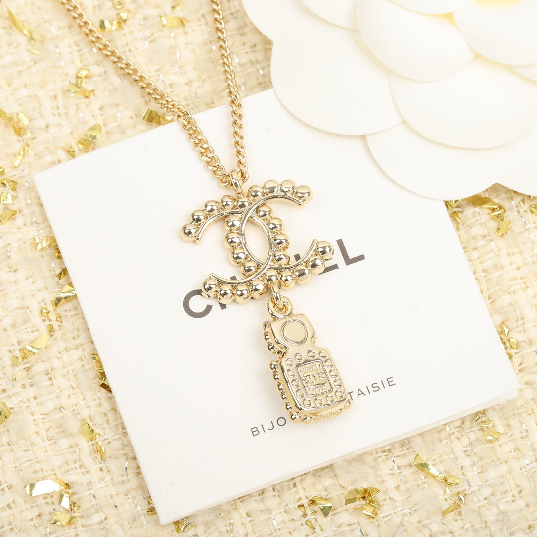 Chanel Perfume Bottle Pendant Gold Necklace